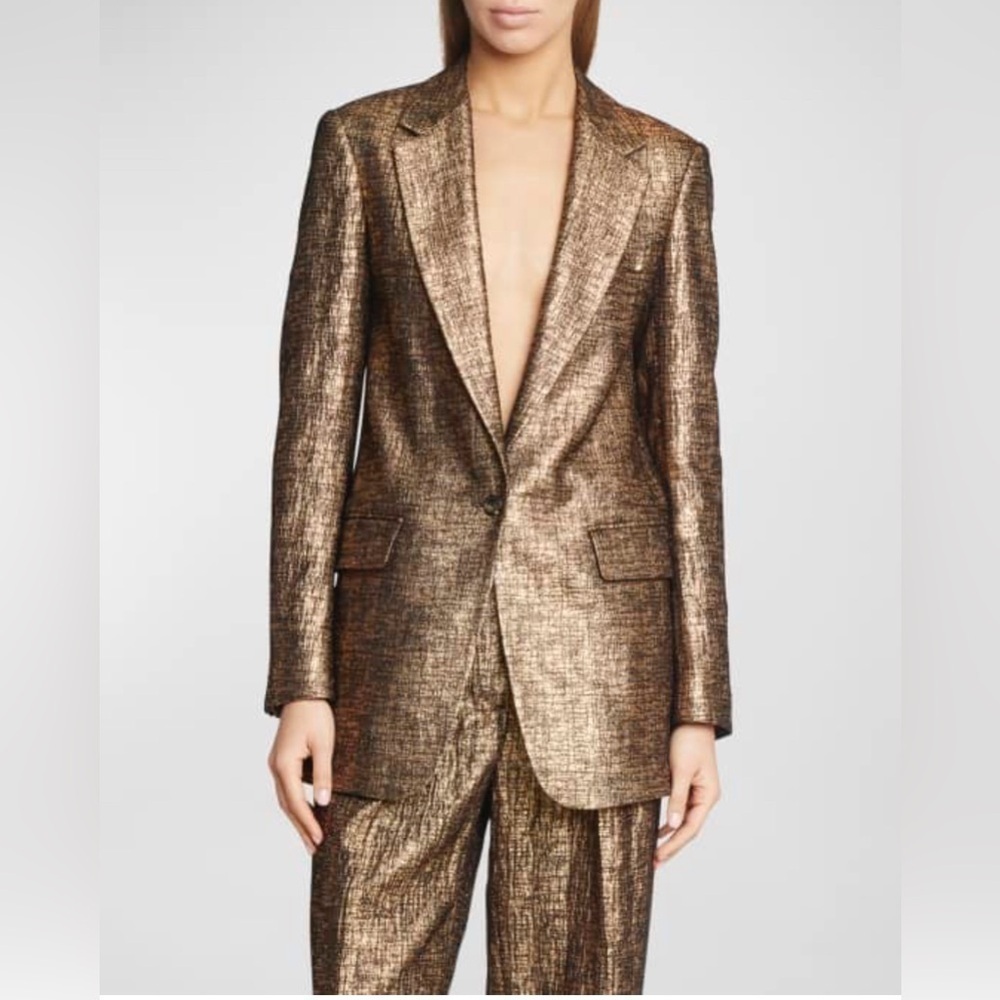 Dries Van Noten Blanchet One-Button Metallic Blazer